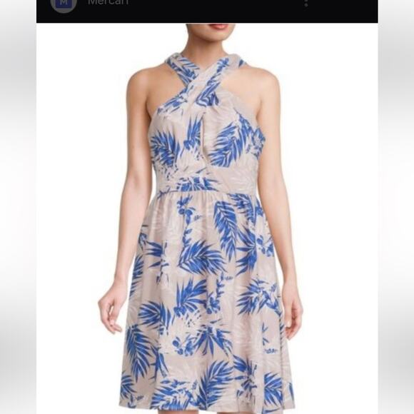 Bcbgmaxazria Beige Tropical Leaf Print V-neck Mini Dress Size S NWT (b19) - Picture 6 of 9